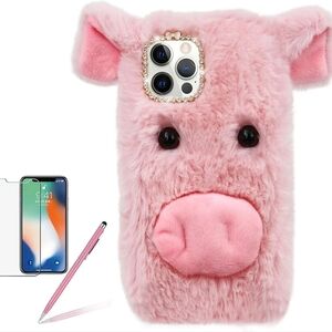 Pig Case for Samsung Galaxy S22 Ultra, Pink fur, New